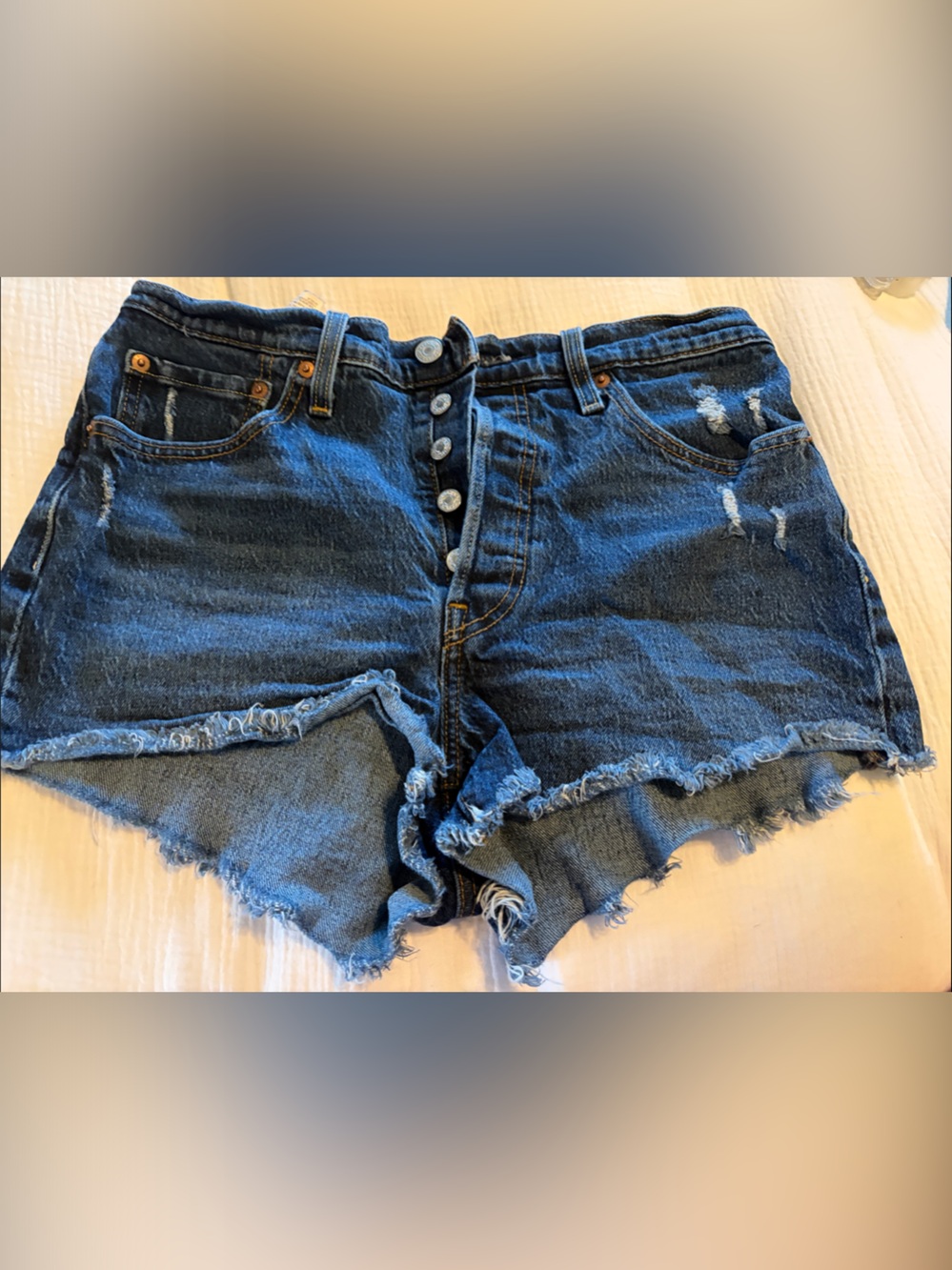 Levi's Dark Blue Distressed Denim Cutoff Shorts